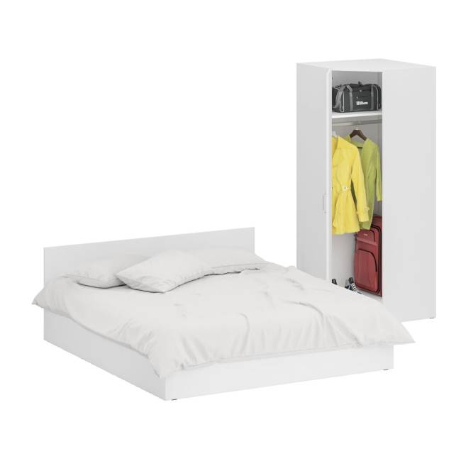 Кровать белая двуспальная 1800 с угловым шкафом Стандарт цвет белый Кровать белая двуспальная 1800 с угловым шкафом Стандарт цвет белый