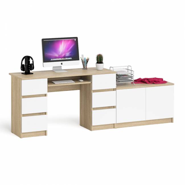 Двухтумбовый компьютерный стол Мори МС-2 с широкой тумбой на 900 цвет дуб сонома/белый