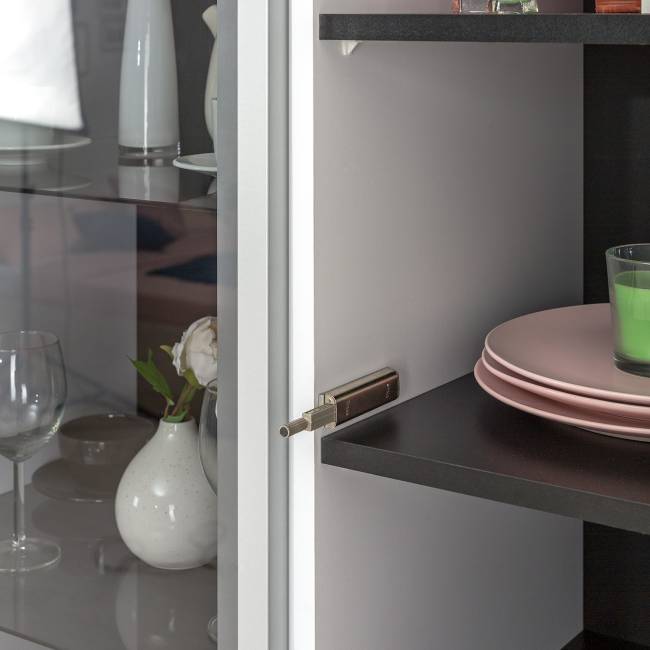 Набор шкафов со стеклом Сидней № 18 цвет белый/чёрный/фасады МДФ белый глянец