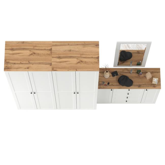 Два платяных шкафа Остин и комод с зеркалом цвет белый шагрень/дуб крафт золотой