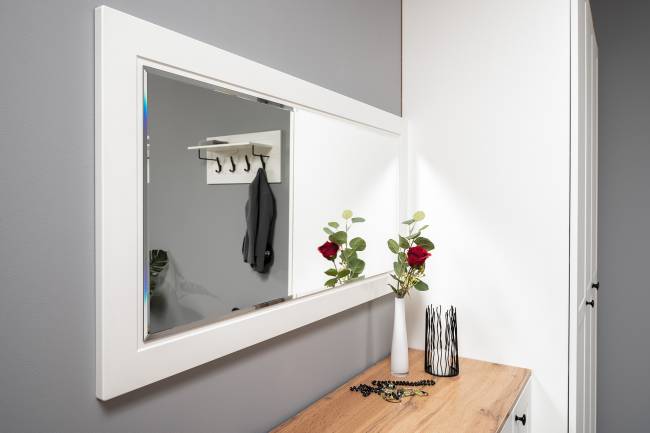 Два платяных шкафа Остин и комод с зеркалом цвет белый шагрень/дуб крафт золотой