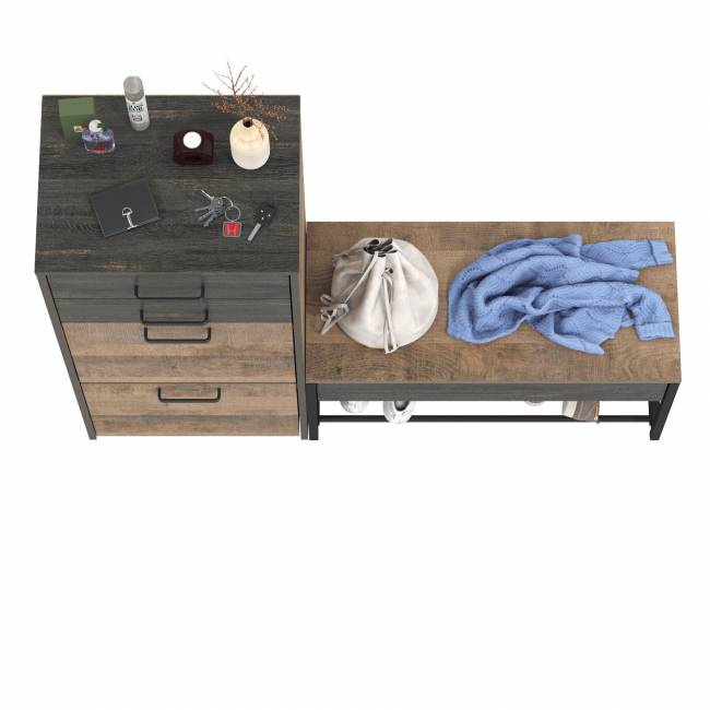 Высокая тумба для обуви с обувницей с сиденьем Трувор цвет дуб гранж песочный/интра