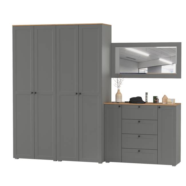 Два платяных шкафа Остин и комод с зеркалом цвет серый графит/дуб крафт золотой Два платяных шкафа Остин и комод с зеркалом цвет серый графит/дуб крафт золотой