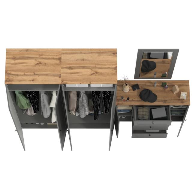 Два платяных шкафа Остин и комод с зеркалом цвет серый графит/дуб крафт золотой Два платяных шкафа Остин и комод с зеркалом цвет серый графит/дуб крафт золотой