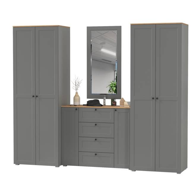 Два платяных шкафа Остин и комод с зеркалом цвет серый графит/дуб крафт золотой Два платяных шкафа Остин и комод с зеркалом цвет серый графит/дуб крафт золотой