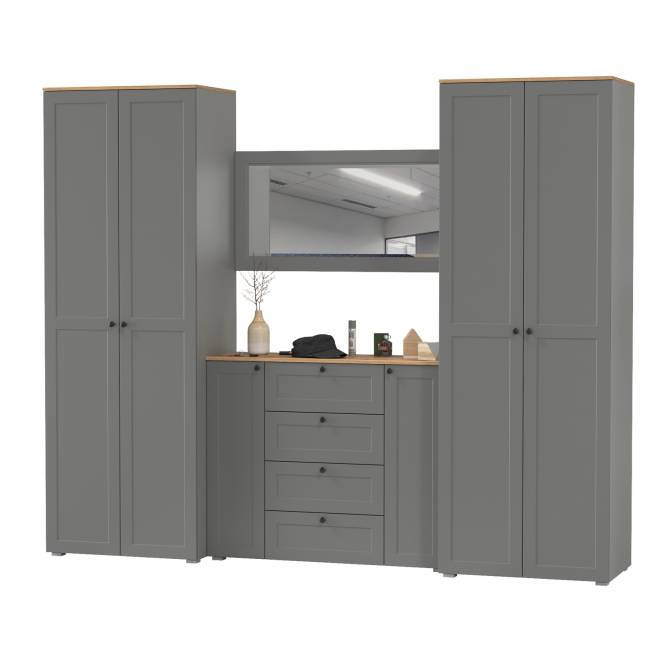 Два платяных шкафа Остин и комод с зеркалом цвет серый графит/дуб крафт золотой Два платяных шкафа Остин и комод с зеркалом цвет серый графит/дуб крафт золотой