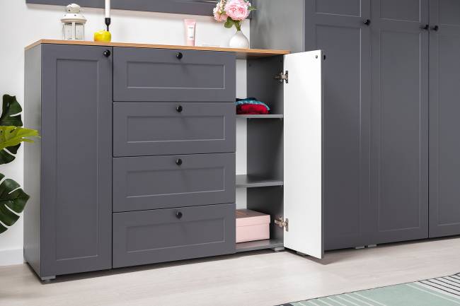 Два платяных шкафа Остин и комод с зеркалом цвет серый графит/дуб крафт золотой Два платяных шкафа Остин и комод с зеркалом цвет серый графит/дуб крафт золотой