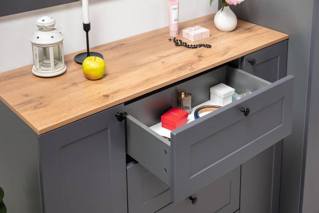 Два платяных шкафа Остин и комод с зеркалом цвет серый графит/дуб крафт золотой Два платяных шкафа Остин и комод с зеркалом цвет серый графит/дуб крафт золотой