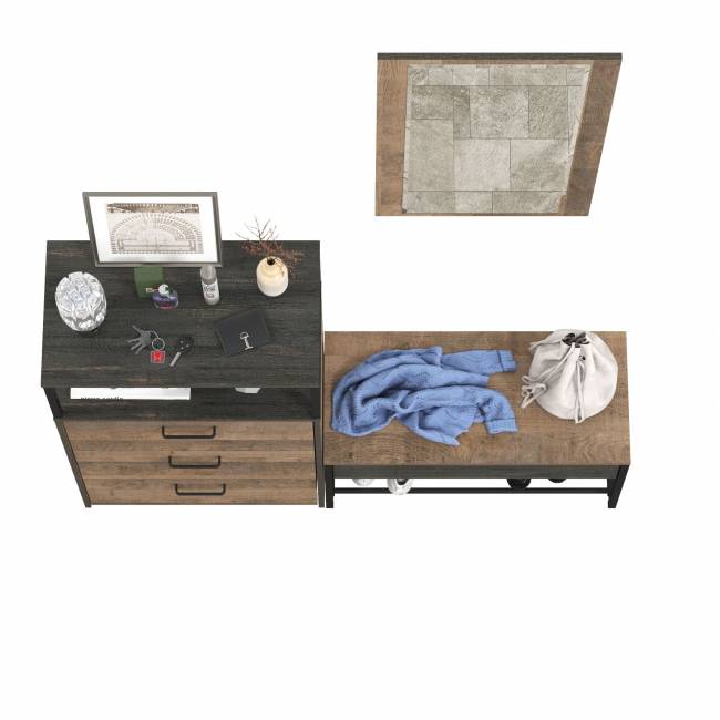 Комод с ящиками и обувница с сиденьем с зеркалом Трувор цвет дуб гранж песочный/интра