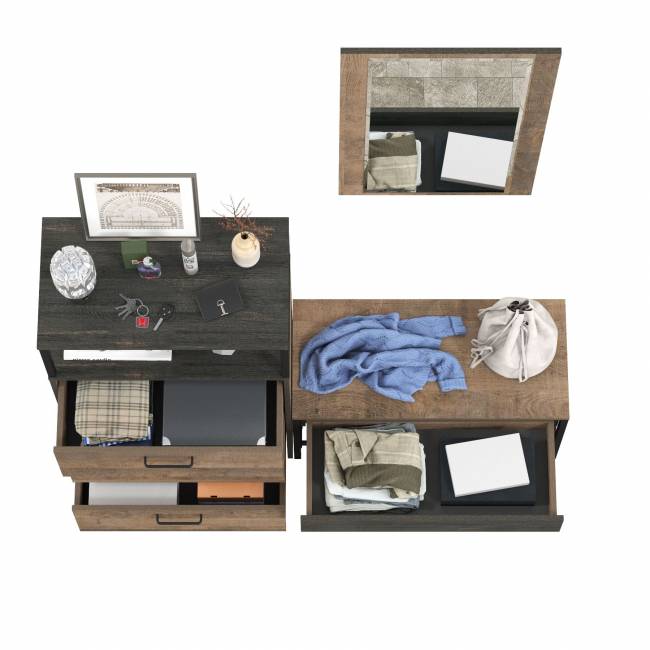 Комод с ящиками и обувница с сиденьем с зеркалом Трувор цвет дуб гранж песочный/интра