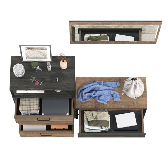 Комод с ящиками и обувница с сиденьем с зеркалом Трувор цвет дуб гранж песочный/интра