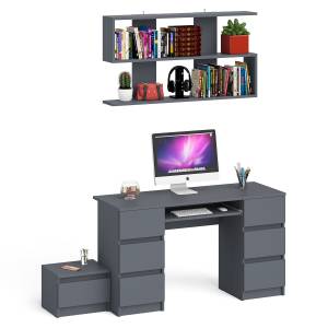 Двухтумбовый стол компьютерный Мори МС-2 с тумбочкой с ящиком и полкой на 1200 цвет графит