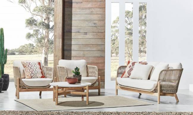 Комплект деревянной плетеной мебели Talara бежевый, лен