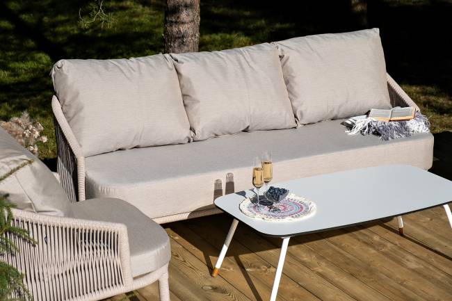 "Верона" лаунж-зона 5-местная плетеная из роупа (веревки), каркас алюминиевый белый, роуп бежевый "Верона" лаунж-зона 5-местная плетеная из роупа (веревки), каркас алюминиевый белый, роуп бежевый