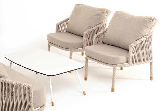 "Верона" лаунж-зона 5-местная плетеная из роупа (веревки), каркас алюминиевый белый, роуп бежевый "Верона" лаунж-зона 5-местная плетеная из роупа (веревки), каркас алюминиевый белый, роуп бежевый