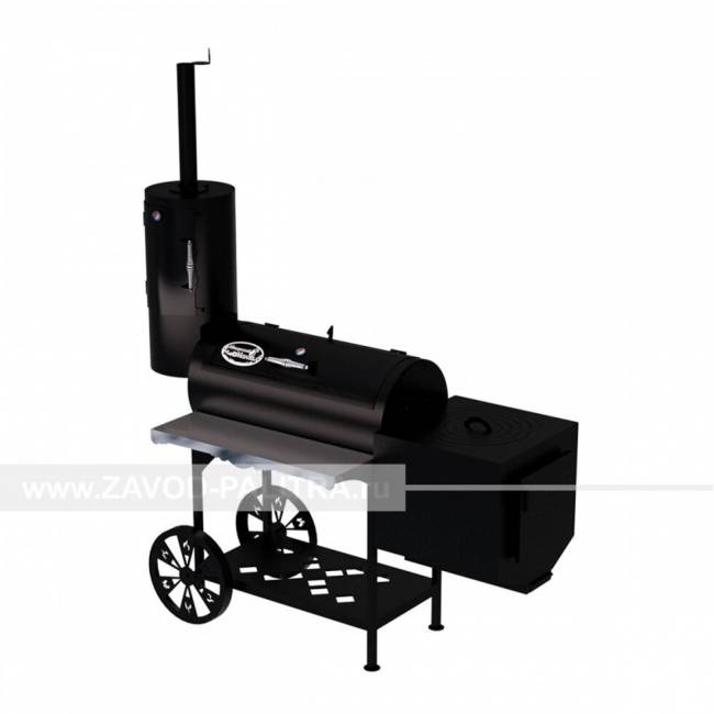 Гриль-Смокер казан XXL, из стали толщиной 3 мм, печь справа, в термостойкой покраске