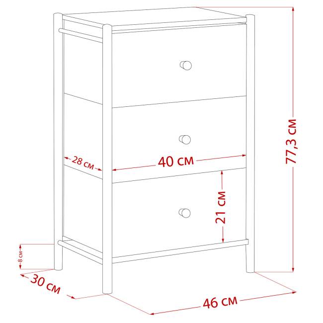 Комод Leset Хайди 3 ящика Чёрный Чёрный