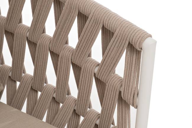 "Диего" диван 2-местный плетеный из роупа, каркас алюминий белый муар, роуп бежевый круглый, ткань бежевая 035 "Диего" диван 2-местный плетеный из роупа, каркас алюминий белый муар, роуп бежевый круглый, ткань бежевая 035