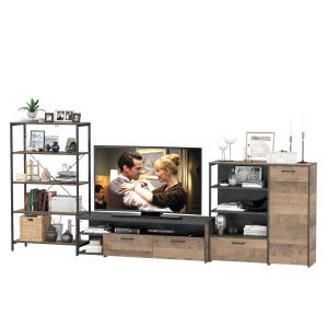 Комод с дверкой и ящиком с ТВ-тумбой для гостиной Трувор и открытый стеллаж с полками цвет дуб гранж песочный/интра