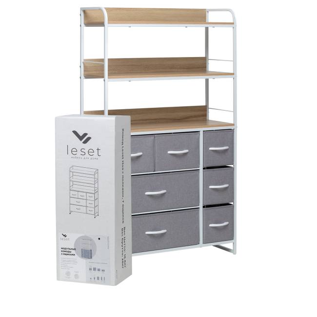 Комод Leset Ноа с полками 7 ящиков Белый Светло-серый