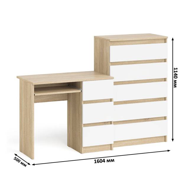 Высокий комод Мори на 700 5 ящиков и компьютерный стол Мори МС-6 тумба справа цвет дуб сонома/белый