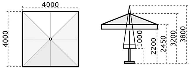 Зонт профессиональный телескопический 4х4 м Leonardo Telescopic антрацит, слоновая кость 4000х4000 мм