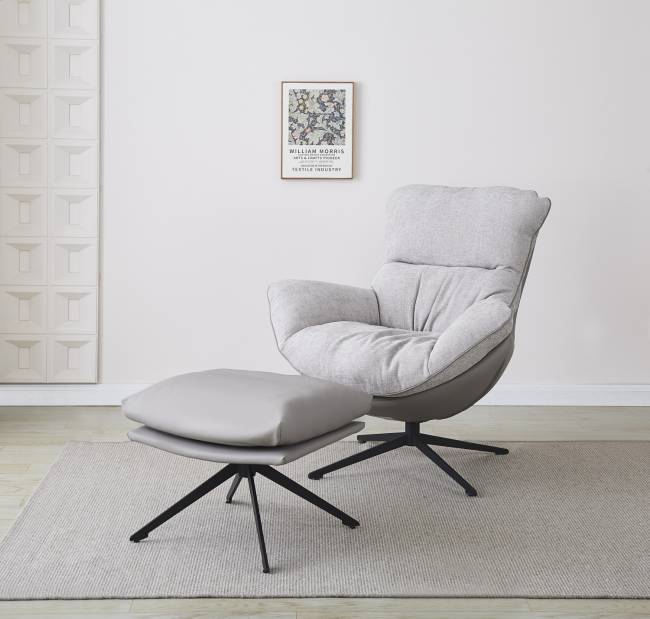 Комплект кресло HUG светло-серый, экокожа, шенилл с оттоманкой светло-серый, экокожа Комплект кресло HUG светло-серый, экокожа, шенилл с оттоманкой светло-серый, экокожа