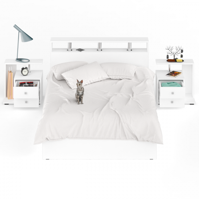 Кровать 1400 Камелия + две тумбы цвет белый