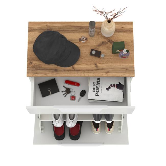 Тумба для обуви Октава 16.127 цвет белый шагрень/дуб крафт золотой