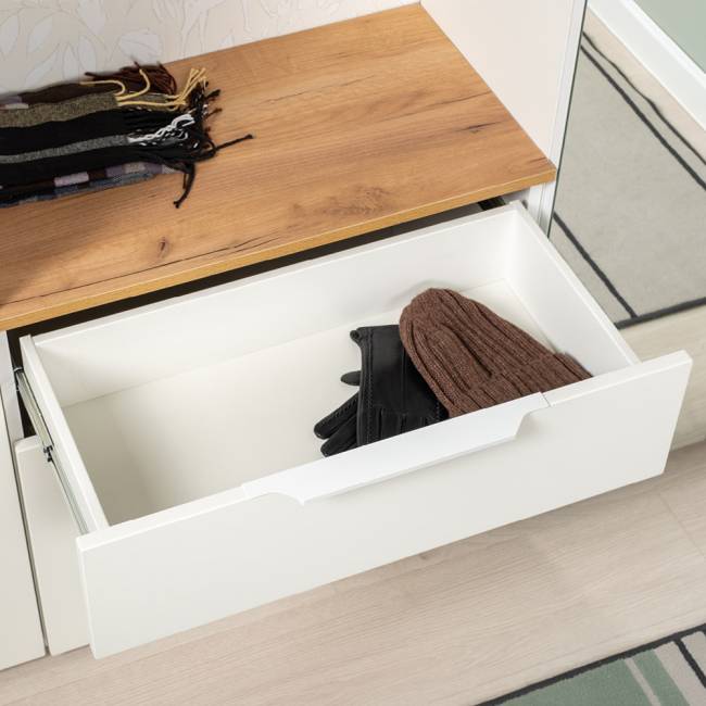 Тумба для обуви Октава 16.127 цвет белый шагрень/дуб крафт золотой