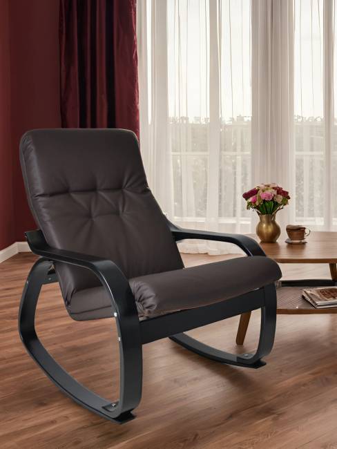 Кресло-качалка Сайма экокожа шоколад, каркас венге структура Кресло-качалка Сайма экокожа шоколад, каркас венге структура