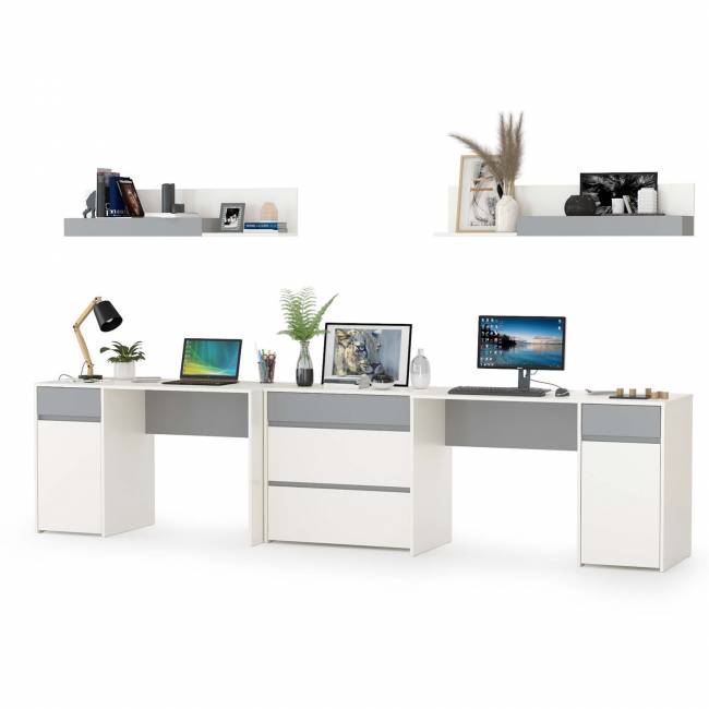 Набор мебели для учёбы в детскую для двоих детей Торонто цвет белый шагрень/стальной серый Набор мебели для учёбы в детскую для двоих детей Торонто цвет белый шагрень/стальной серый