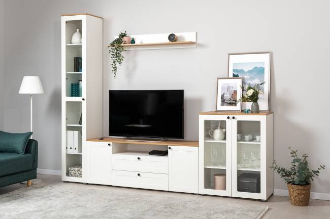 Тумба под ТВ Остин 16.47 цвет белый шагрень/дуб крафт золотой Тумба под ТВ Остин 16.47 цвет белый шагрень/дуб крафт золотой