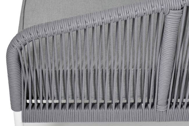 "Канны" левый модуль плетеный из роупа, каркас алюминий белый шагрень, роуп светло-серый круглый, ткань светло-серая