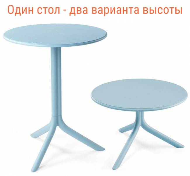Стол пластиковый обеденный Spritz + Spritz Mini голубой Ø605х400-765 мм
