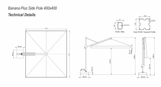 Зонт профессиональный 4х4 м Banana Plus бежевый 4000х4000 мм
