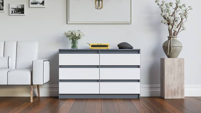 Широкий комод шесть ящиков Мори МК1200.6 цвет графит/белый Широкий комод шесть ящиков Мори МК1200.6 цвет графит/белый