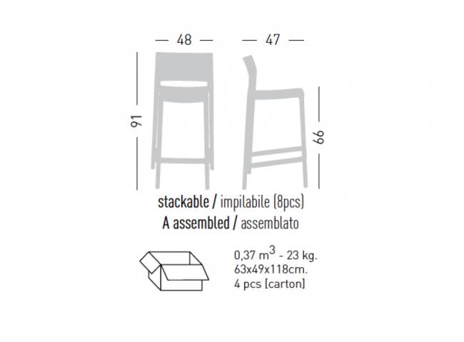 Стул пластиковый полубарный Bakhita 66 белый 480х470х910 мм