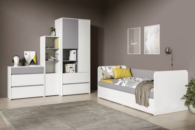 Мебель детская Торонто компоновка № 26 цвет белый шагрень/стальной серый