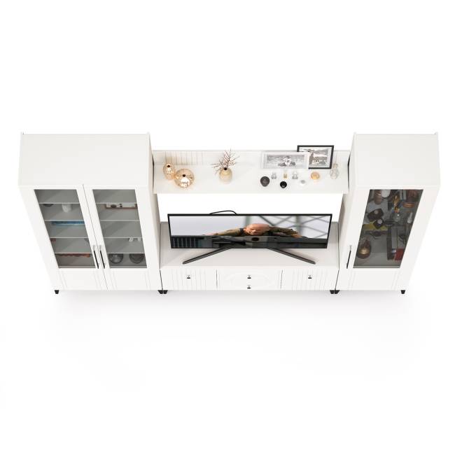 Стенка для гостиной с сервантом Валенсия № 60 цвет белый шагрень