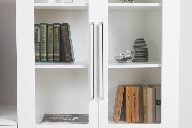 Стенка для гостиной с сервантом Валенсия № 60 цвет белый шагрень