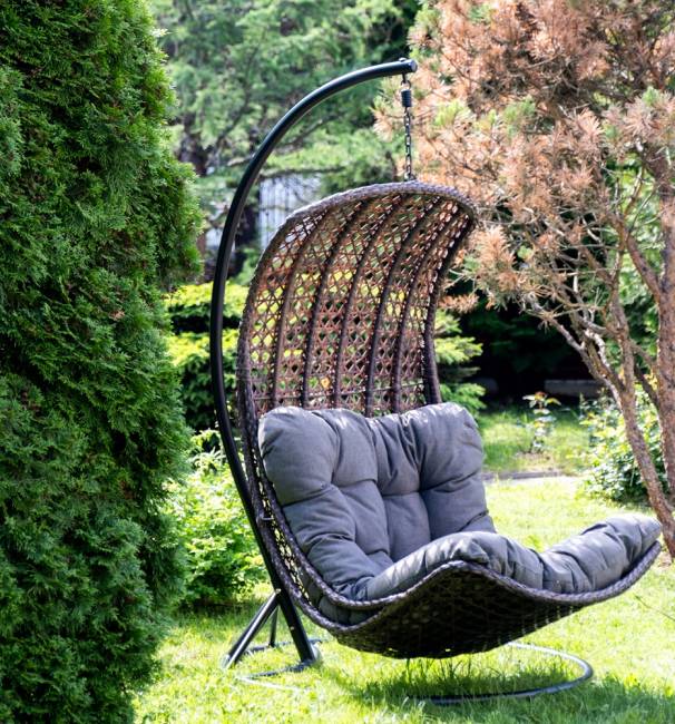 "Виши" подвесное кресло-кокон из искусственного ротанга, цвет коричневый с серо-коричневой подушкой "Виши" подвесное кресло-кокон из искусственного ротанга, цвет коричневый с серо-коричневой подушкой