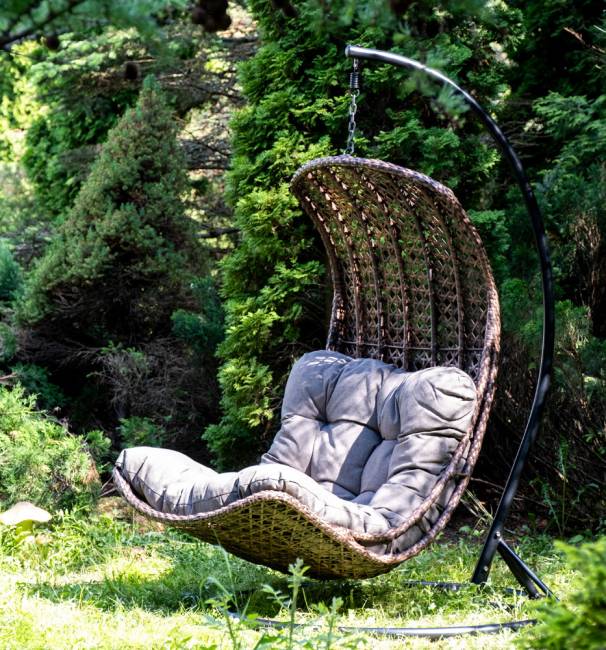 "Виши" подвесное кресло-кокон из искусственного ротанга, цвет коричневый с серо-коричневой подушкой "Виши" подвесное кресло-кокон из искусственного ротанга, цвет коричневый с серо-коричневой подушкой