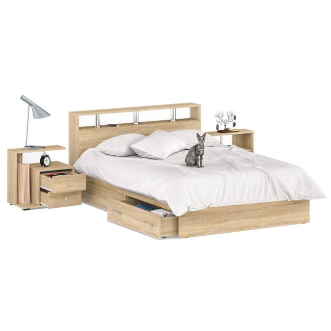 Кровать с ящиками 1400 Камелия + две тумбы цвет дуб сонома Кровать с ящиками 1400 Камелия + две тумбы цвет дуб сонома