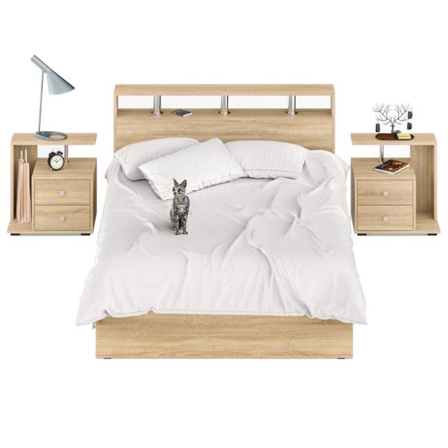 Кровать с ящиками 1400 Камелия + две тумбы цвет дуб сонома Кровать с ящиками 1400 Камелия + две тумбы цвет дуб сонома