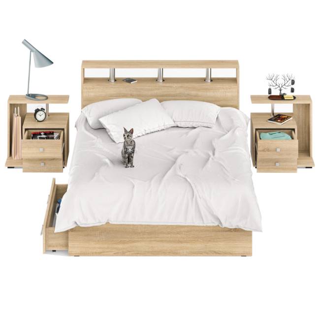 Кровать с ящиками 1400 Камелия + две тумбы цвет дуб сонома Кровать с ящиками 1400 Камелия + две тумбы цвет дуб сонома