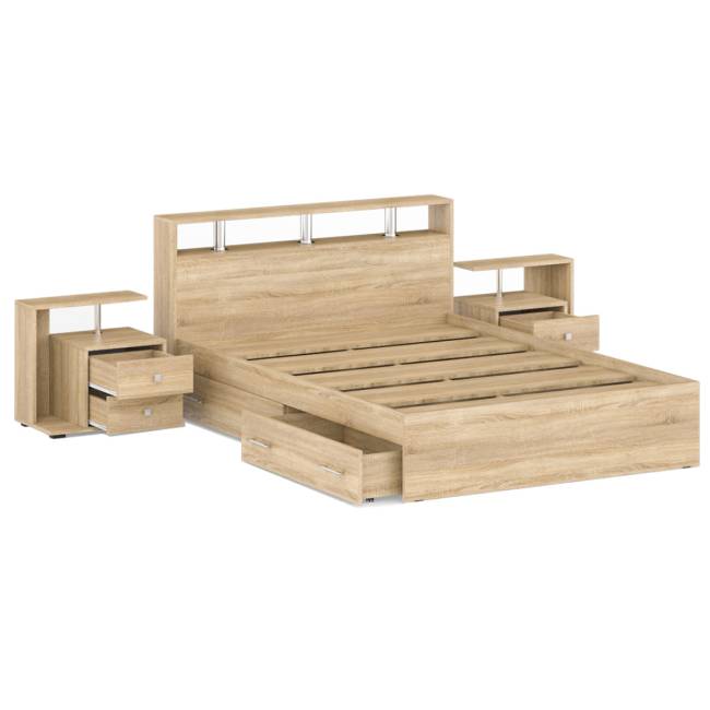 Кровать с ящиками 1400 Камелия + две тумбы цвет дуб сонома Кровать с ящиками 1400 Камелия + две тумбы цвет дуб сонома