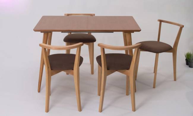 Стол Монте 120 натур со стульями Франк натур велюр коричневый