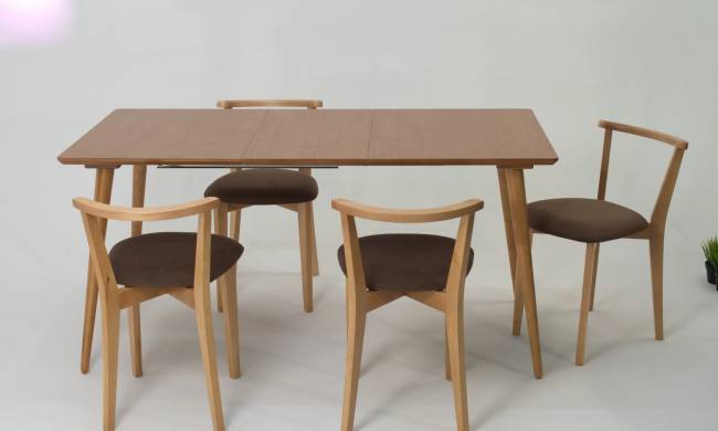 Стол Монте 120 натур со стульями Франк натур велюр коричневый