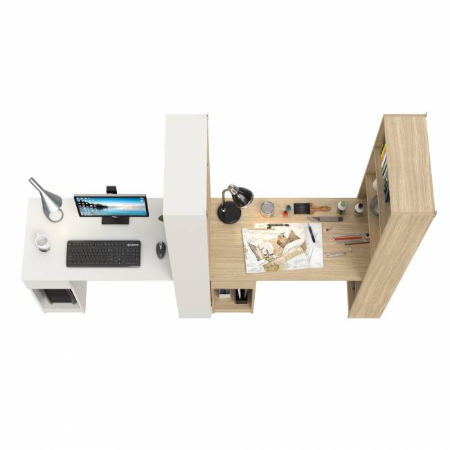 Два письменных стола Лайт 10.01 со шкафом с полками цвет белый гладкий/плэйн Два письменных стола Лайт 10.01 со шкафом с полками цвет белый гладкий/плэйн